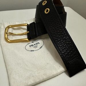Prada Black Belt with Gold Buckle